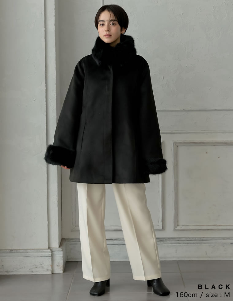 ウールライクファーティペット付きコート - ジャケット/アウター通販