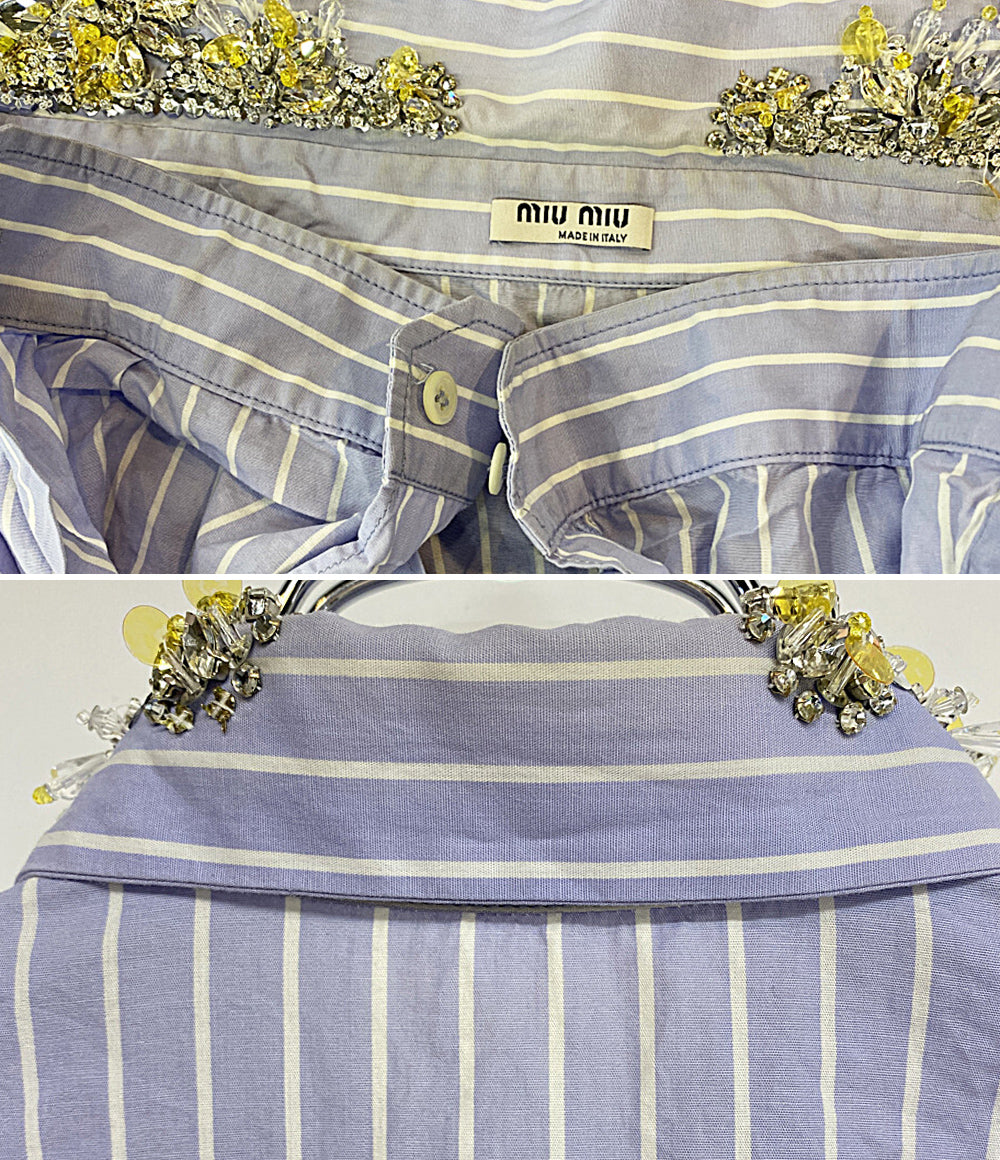 MIU MIU 装飾デザインストライプ長袖シャツ レディース SIZE 36 ミュウ