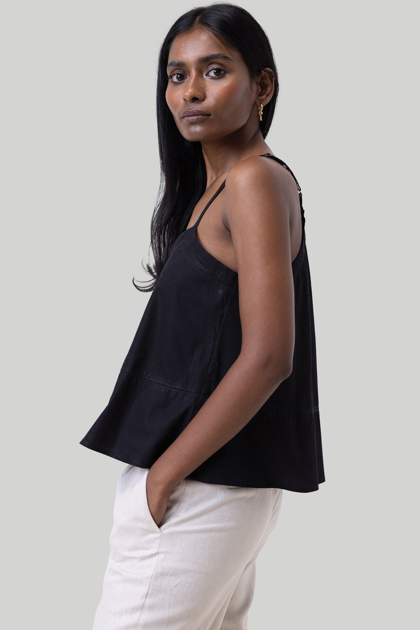 V Neck Lace Cami in Black – Reistor