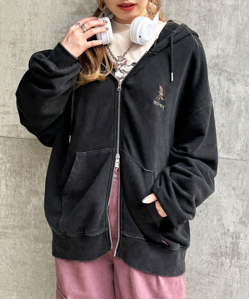 m:rex】ミニ恐竜刺しゅうフードZIPパーカー｜DOUBLE NAME ダブルネーム