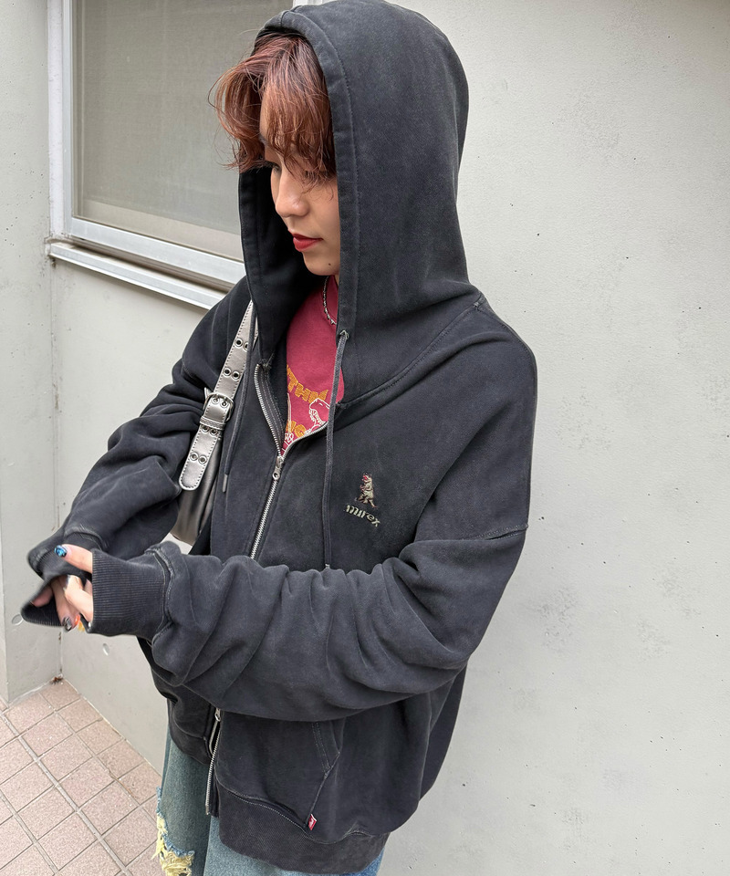 m:rex】ミニ恐竜刺しゅうフードZIPパーカー｜DOUBLE NAME ダブルネーム