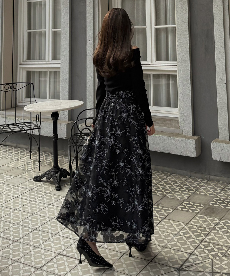 花柄オーガンジークロスニットドッキングワンピース｜ROYAL PARTY