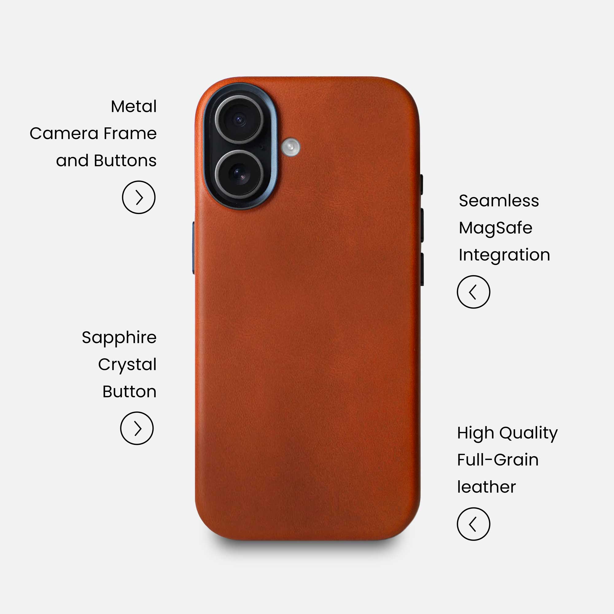 Leather iPhone 17 Shell Case Metal, MagSafe - Saddle Brown - RYAN