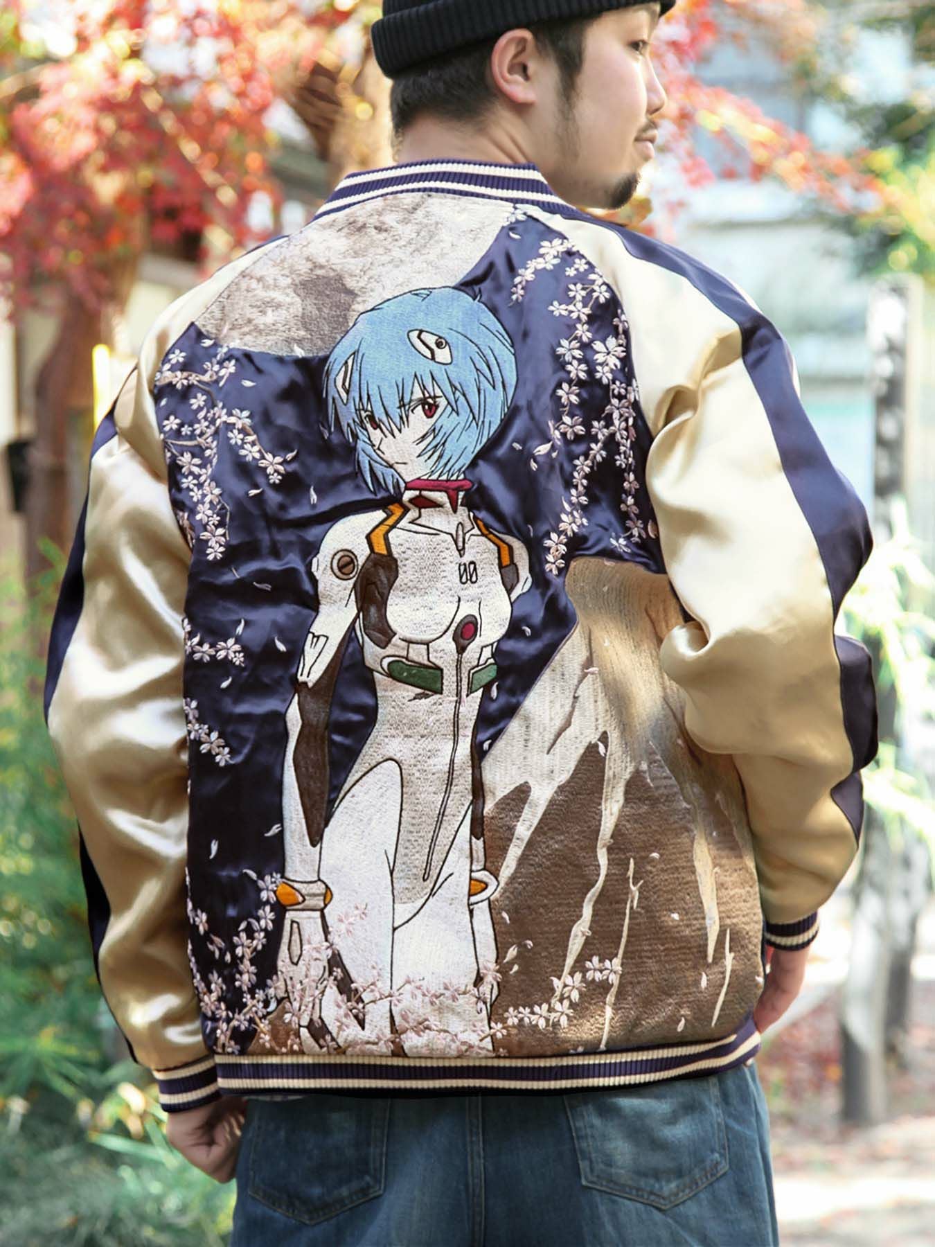 錦×EVANGELION】“綾波レイ×富士桜”総刺繍スカジャン×MA-1 2WAY