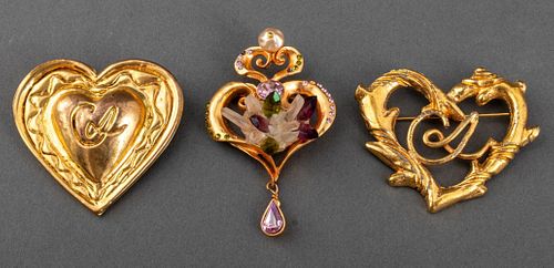 Christian Lacroix Gold-Tone Heart Design Pins, 3 sold at auction