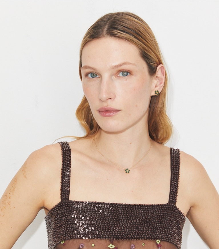 フォーゲットミーノット エナメル フラワー ペンダント ネックレス