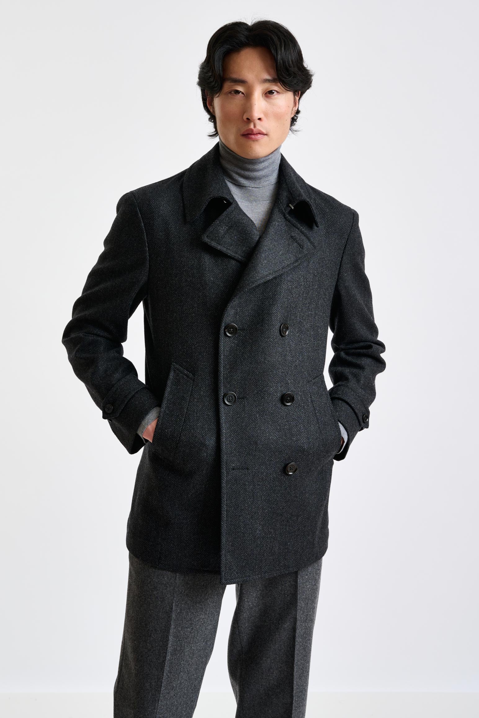 Dark Grey Wool Nelson Peacoat Zeus – Scabal