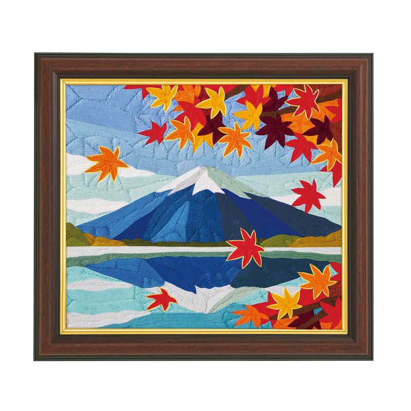 刺繍糸の絵・富士山と紅葉｜株式会社さくらほりきり