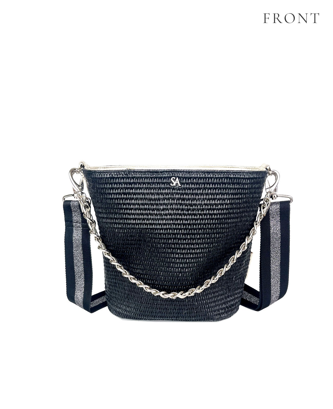 2WAY バケツ型 ラフィア調かご素材バッグ チェーンハンドル付 1809-ra