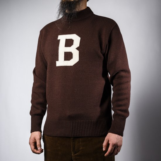 Bセーター モックネック ブラウン×ホワイト B-Sweater Mock Neck Brown