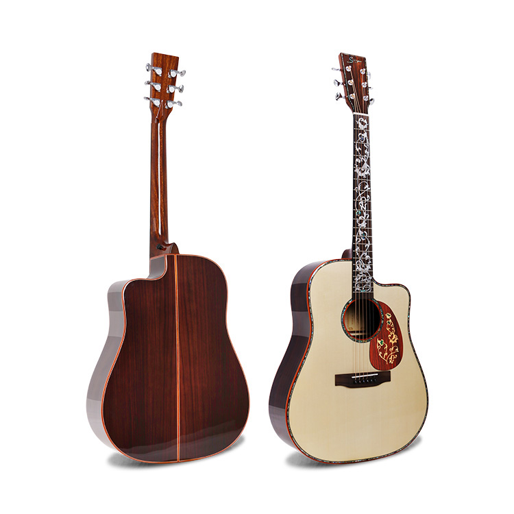 人気のカッタウェイ木製ピックガードソリッドアコースティックギター