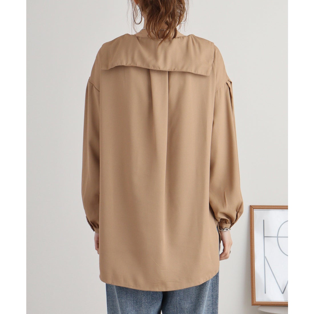 アットワン atONE ジョーゼット襟付きセーラーカラーブラウス （グレー