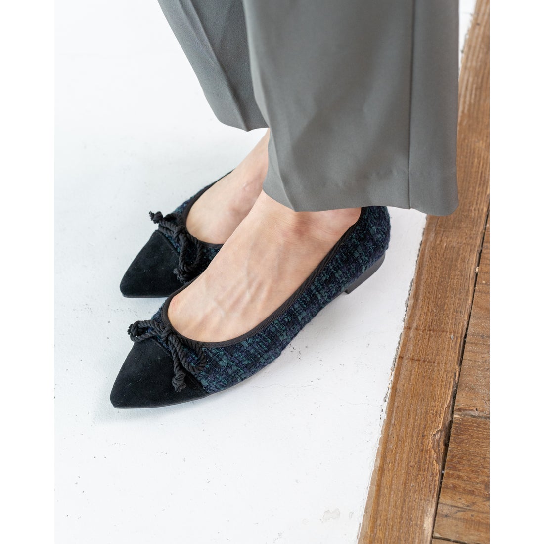 フラットバレエシューズ （ネイビー ツイード） -Emma Francis / エマ