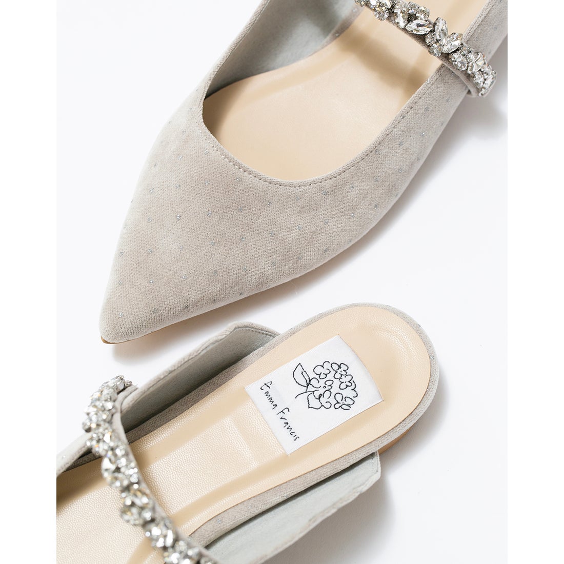 ビジューベルト ミュール （グレー ベルベット） -Emma Francis / エマ