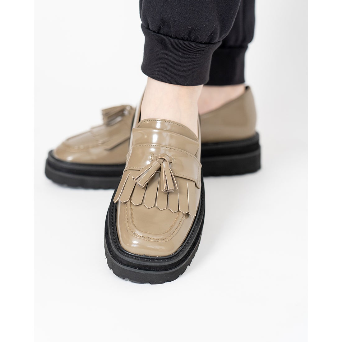 レイン対応】ボリュームソール フリンジ ローファー