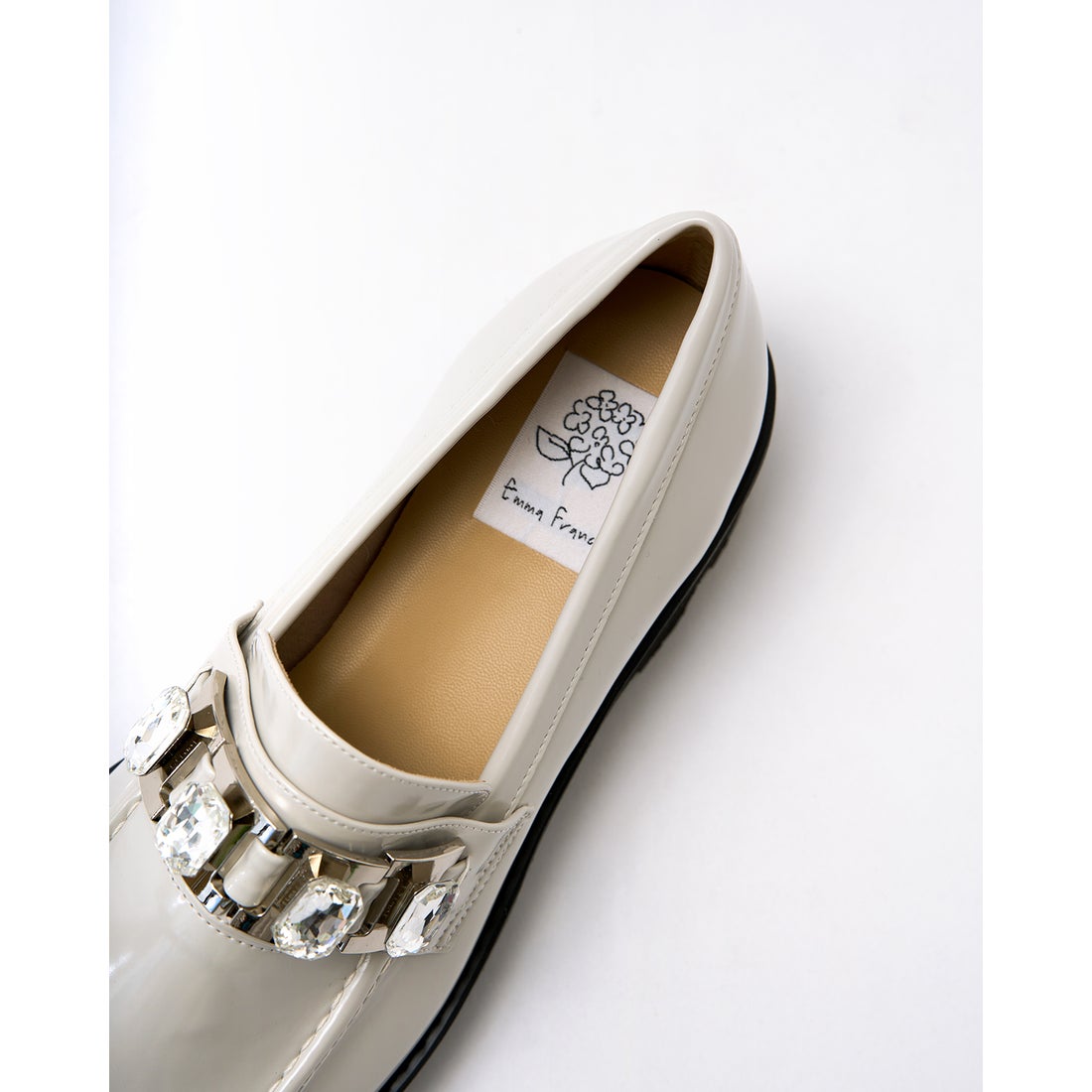 レイン対応】トラックソール ビジュー ローファー （グレー エナメル