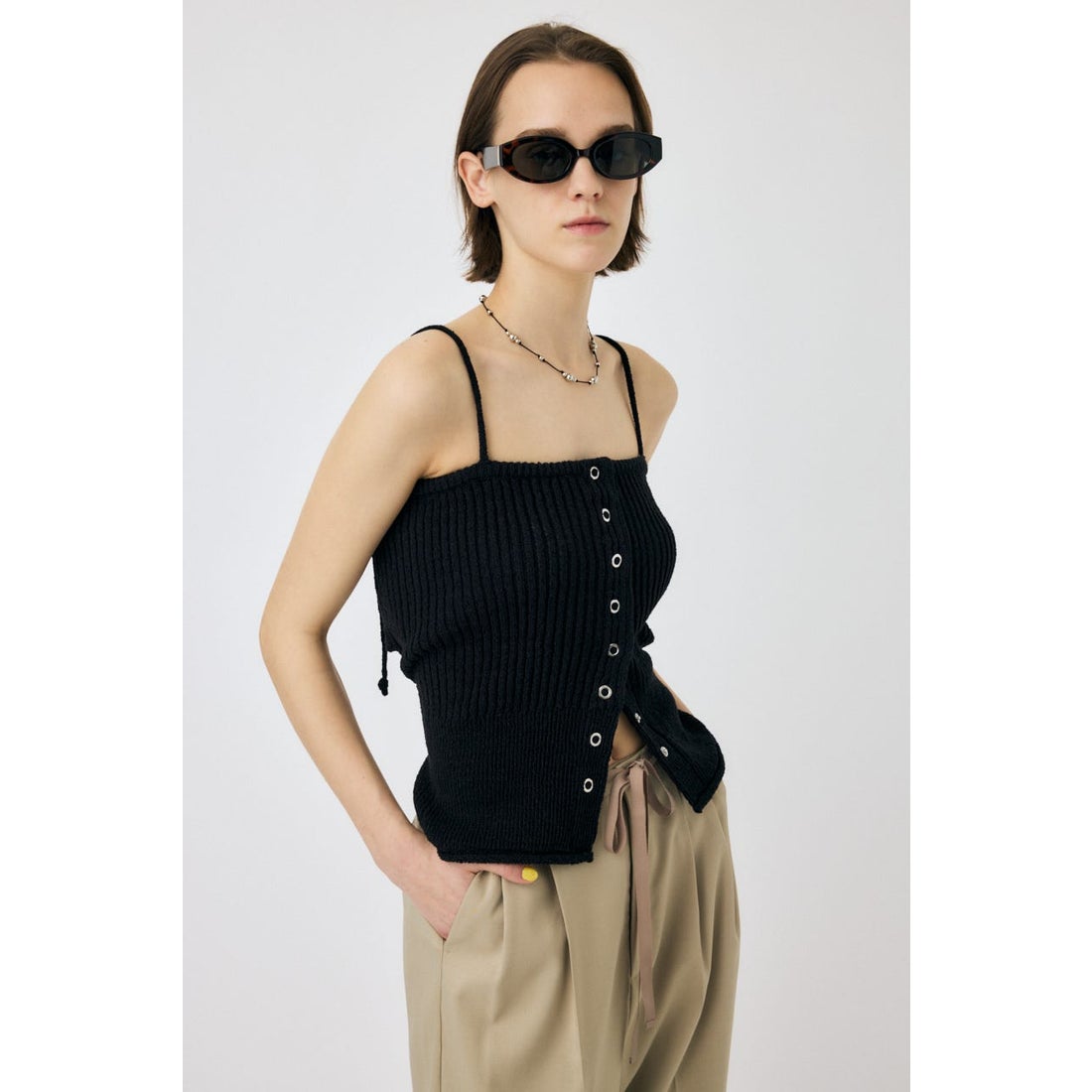 MOUSSY FRONT BUTTON ニットキャミ BLK -ファッション通販 FASHION WALKER