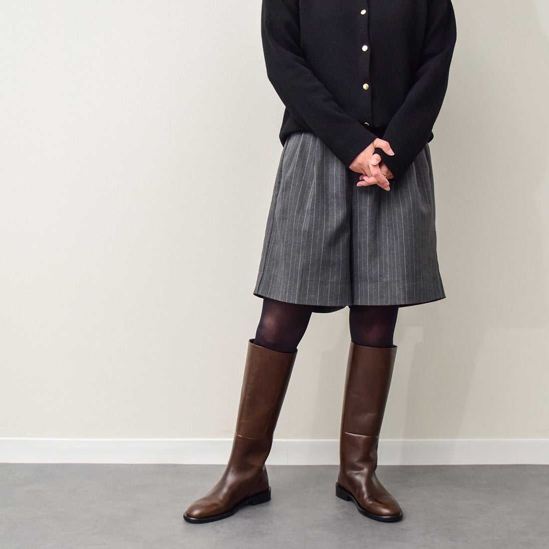 ジェイヴィエーエム JVAM ラウンドトウレザーロングブーツ （ブラウン