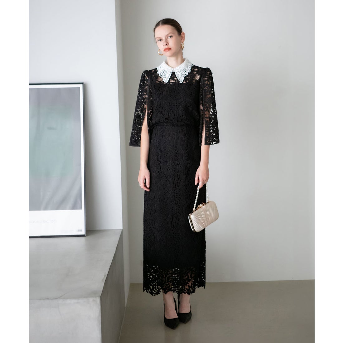 伊太利屋 イタリヤ（7）デザインレースシャツワンピース スタンド