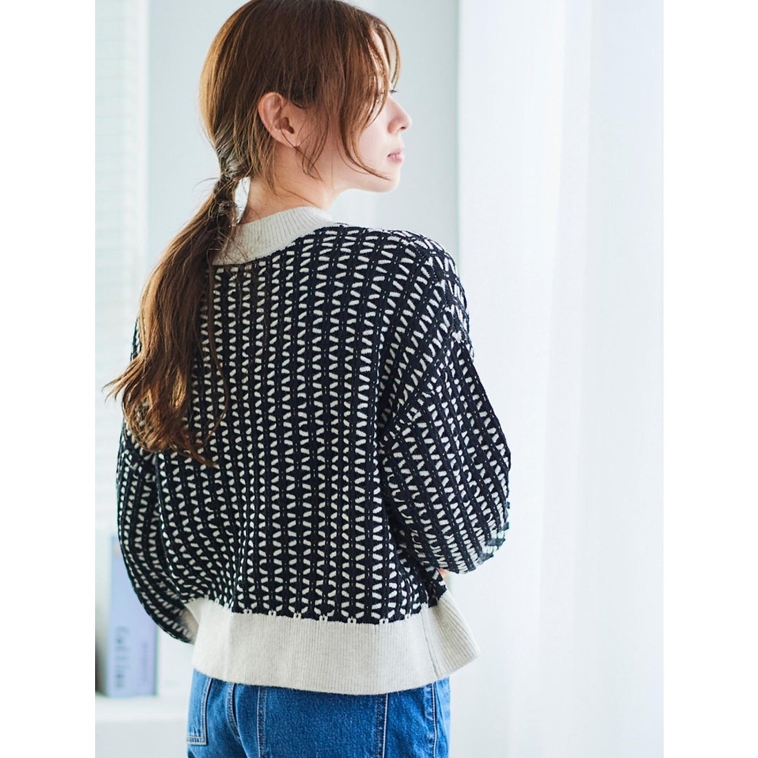 ルクールブラン le.coeur blanc 交差編みバイカラーニットプルオーバー