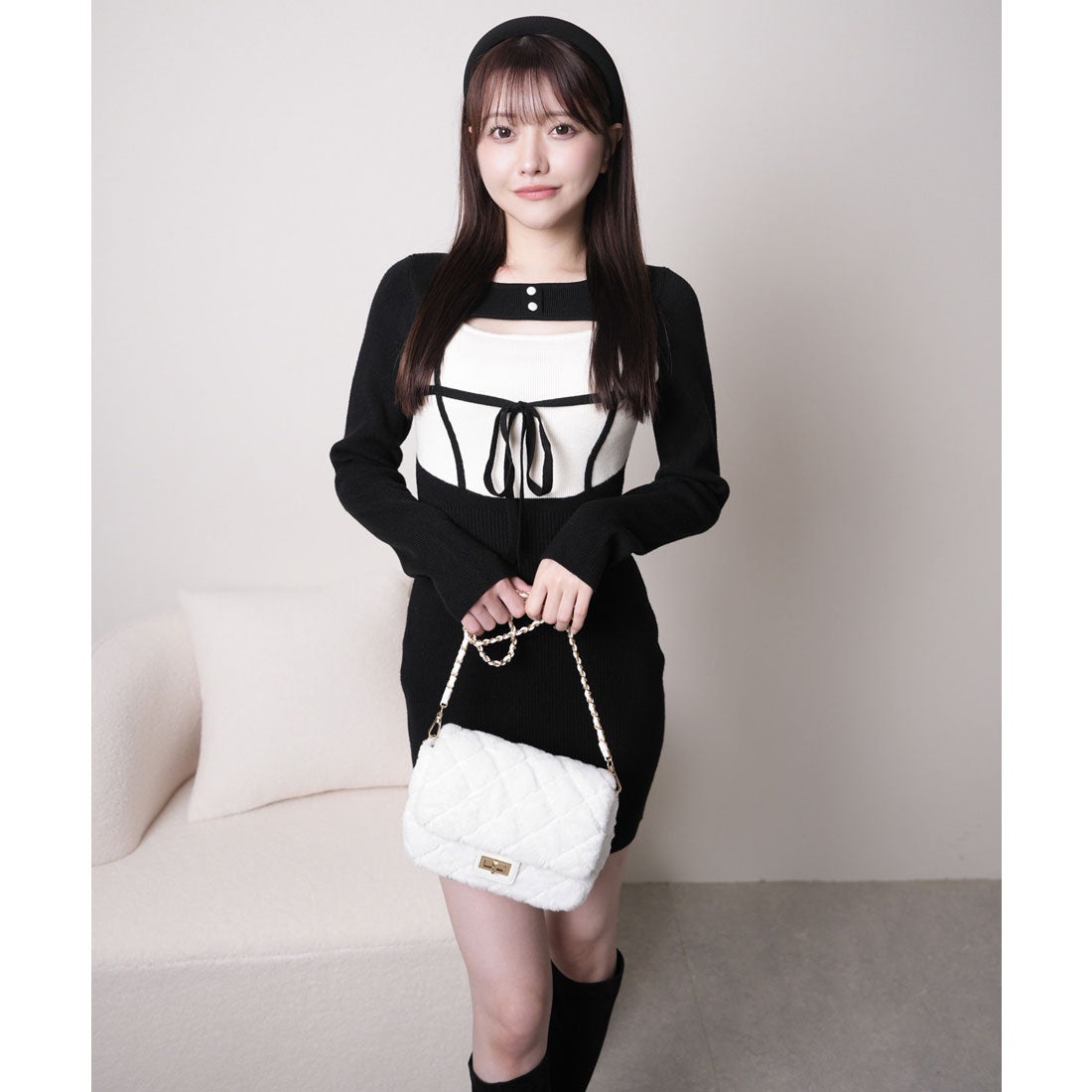 リップサービス LIP SERVICE デコルテオープンバイカラーリボンニット