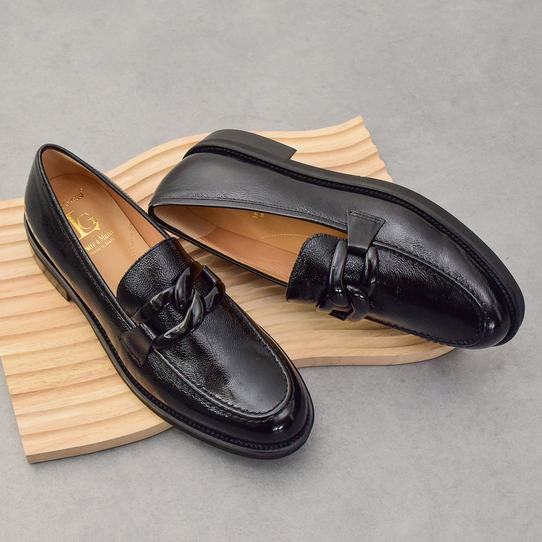 ルカ グロッシ Luca Grossi ラウンドトウチェーンビットローファー