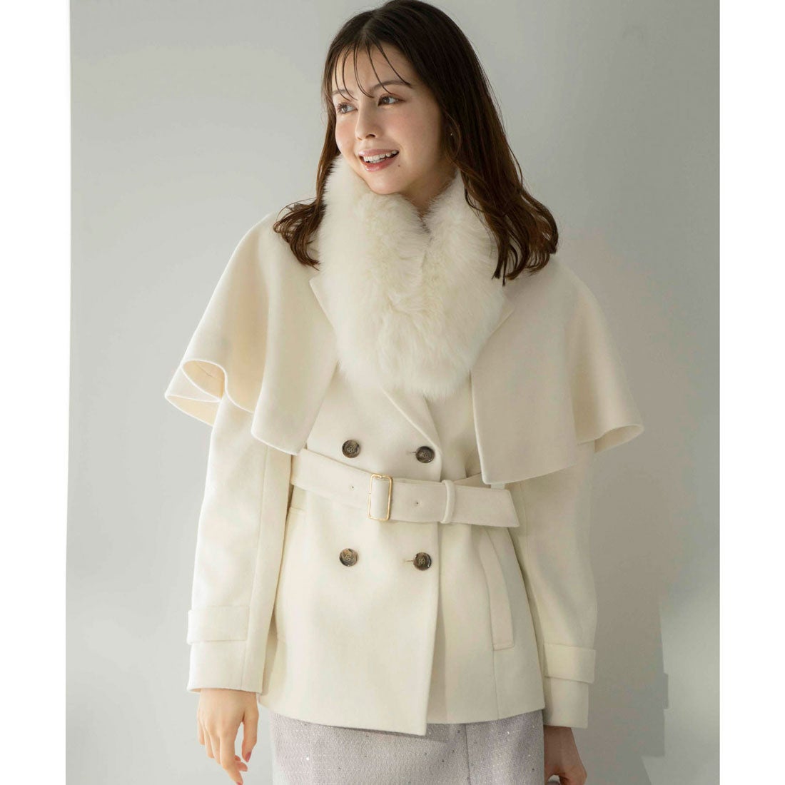 ノエラ NOELA ケープ2WAYミディウールコート （オフホワイト
