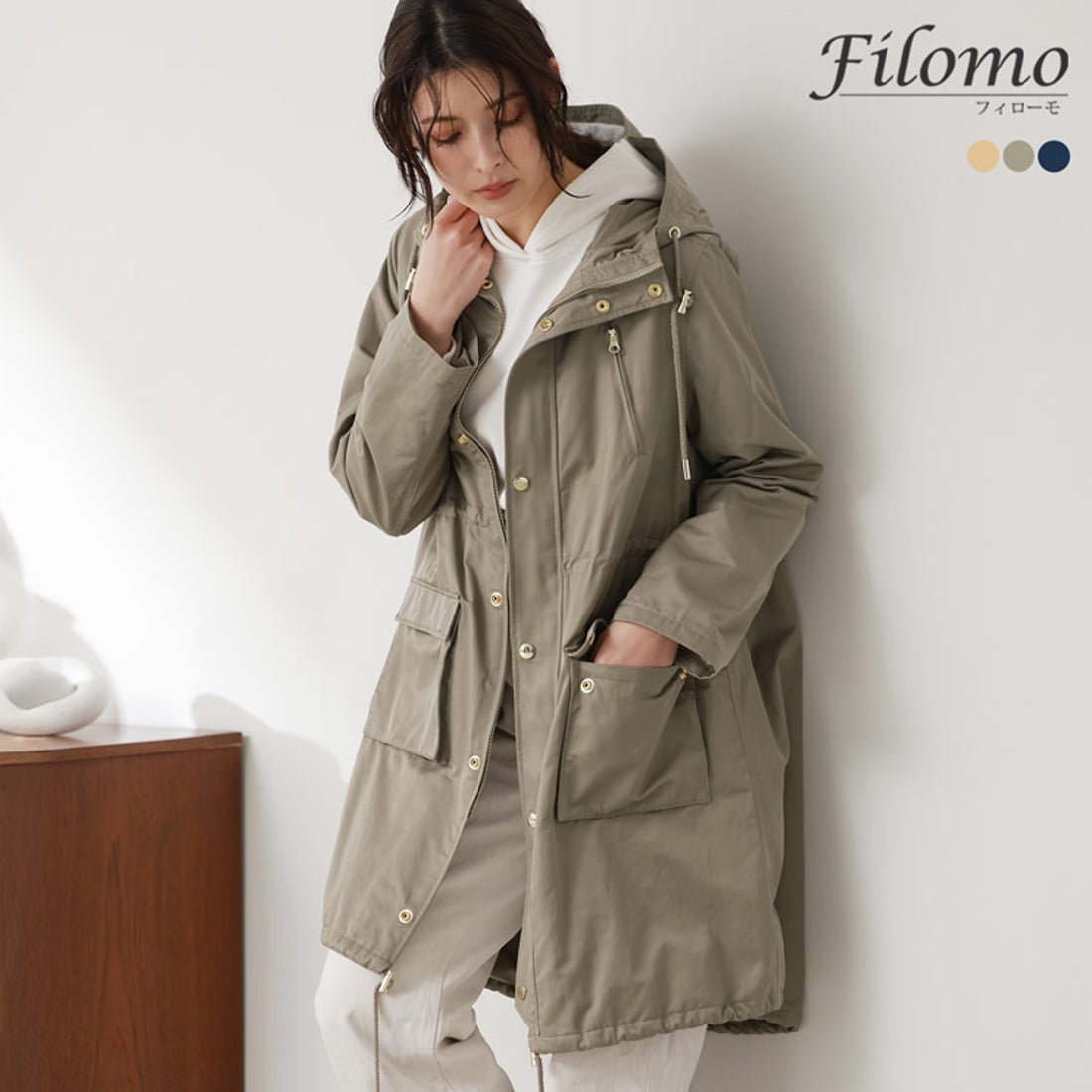 フィローモ Filomo モッズコートレディース 弱撥水加工 （ベージュ