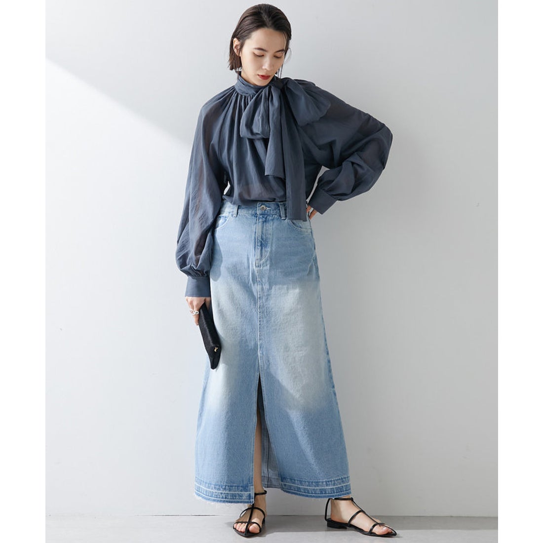 ウィムガゼット Whim Gazette ローンボウタイブラウス （blue） -靴