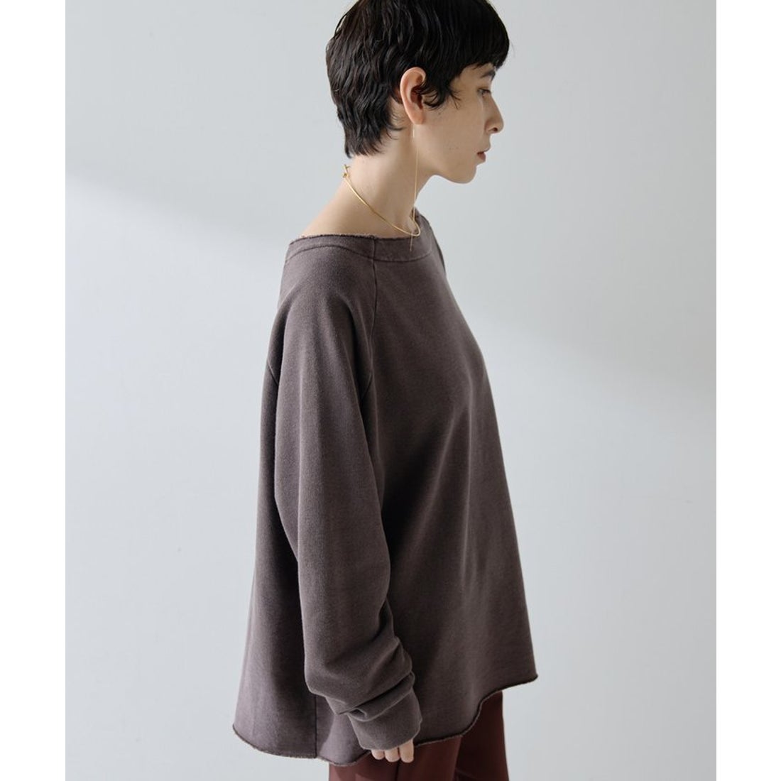 ウィムガゼット Whim Gazette オフショル裏毛プルオーバー （charcoal