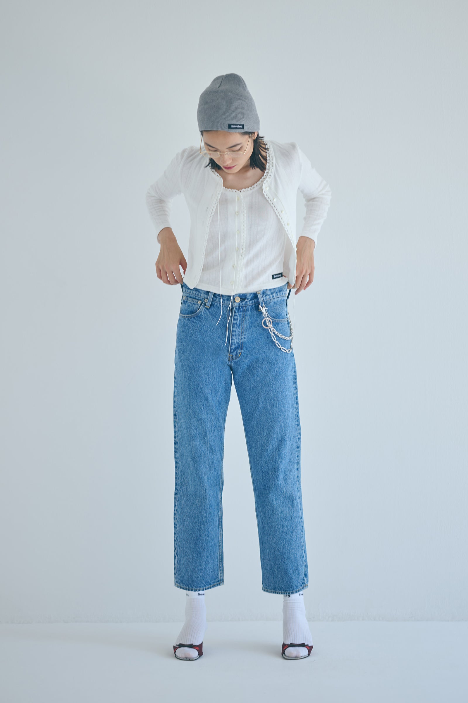 SEA EYELET RIBBED SLEEVELESS CARDIGAN