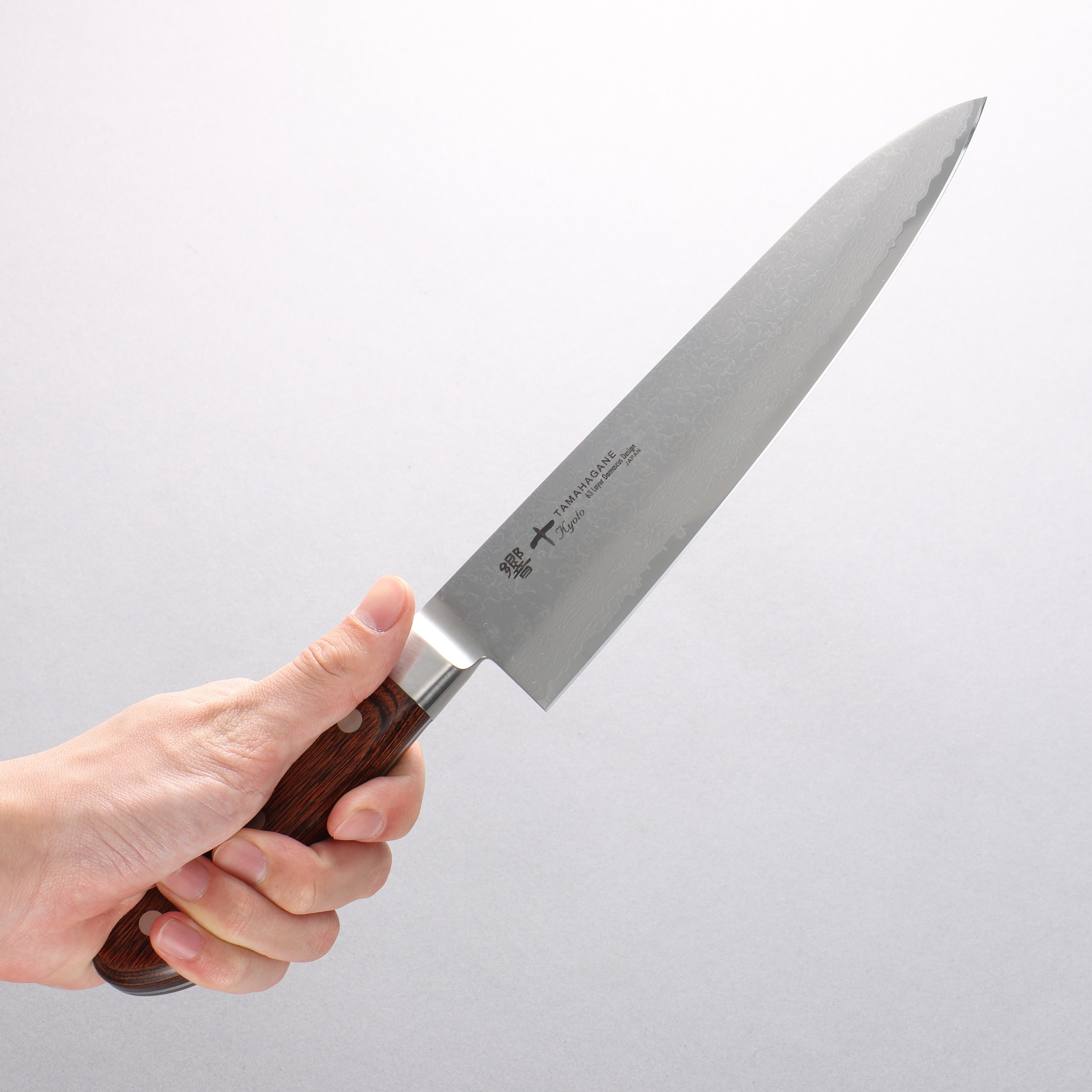 ☆新品送料込郷右馬允義弘造鎚目ダマスカス牛刀包丁180mm口金付