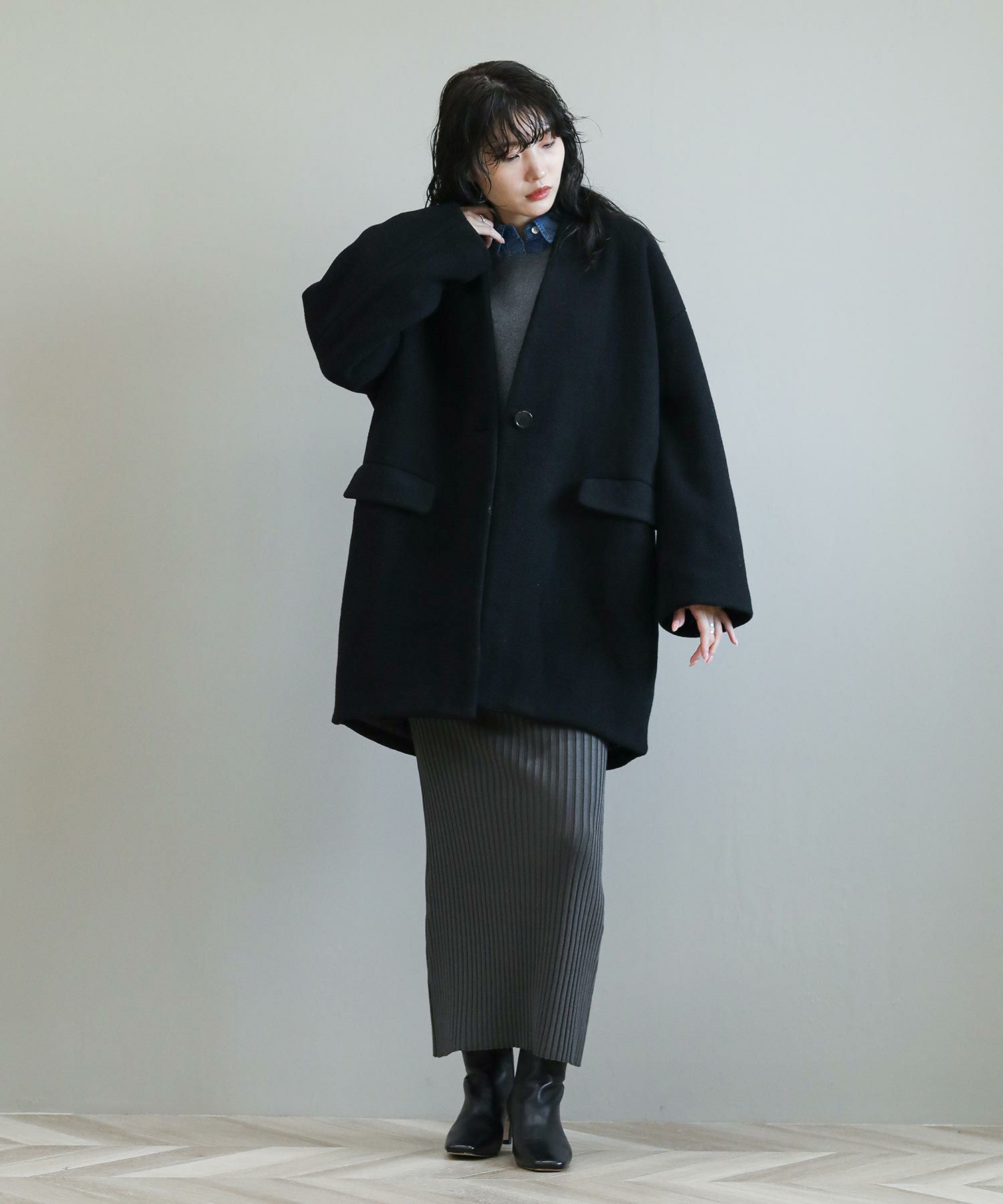 The rejoiceウール混カラーレスコート | SEKIMIKI Online