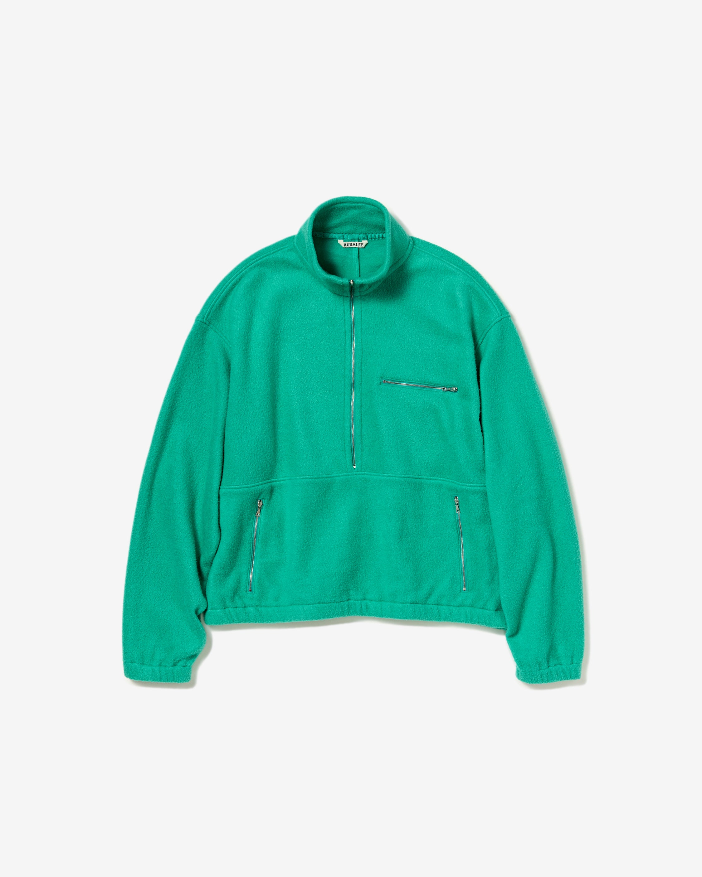 AURALEE: Pure Silk Comfort Fleece Half Zip P/O (Jade Green) | DSMG