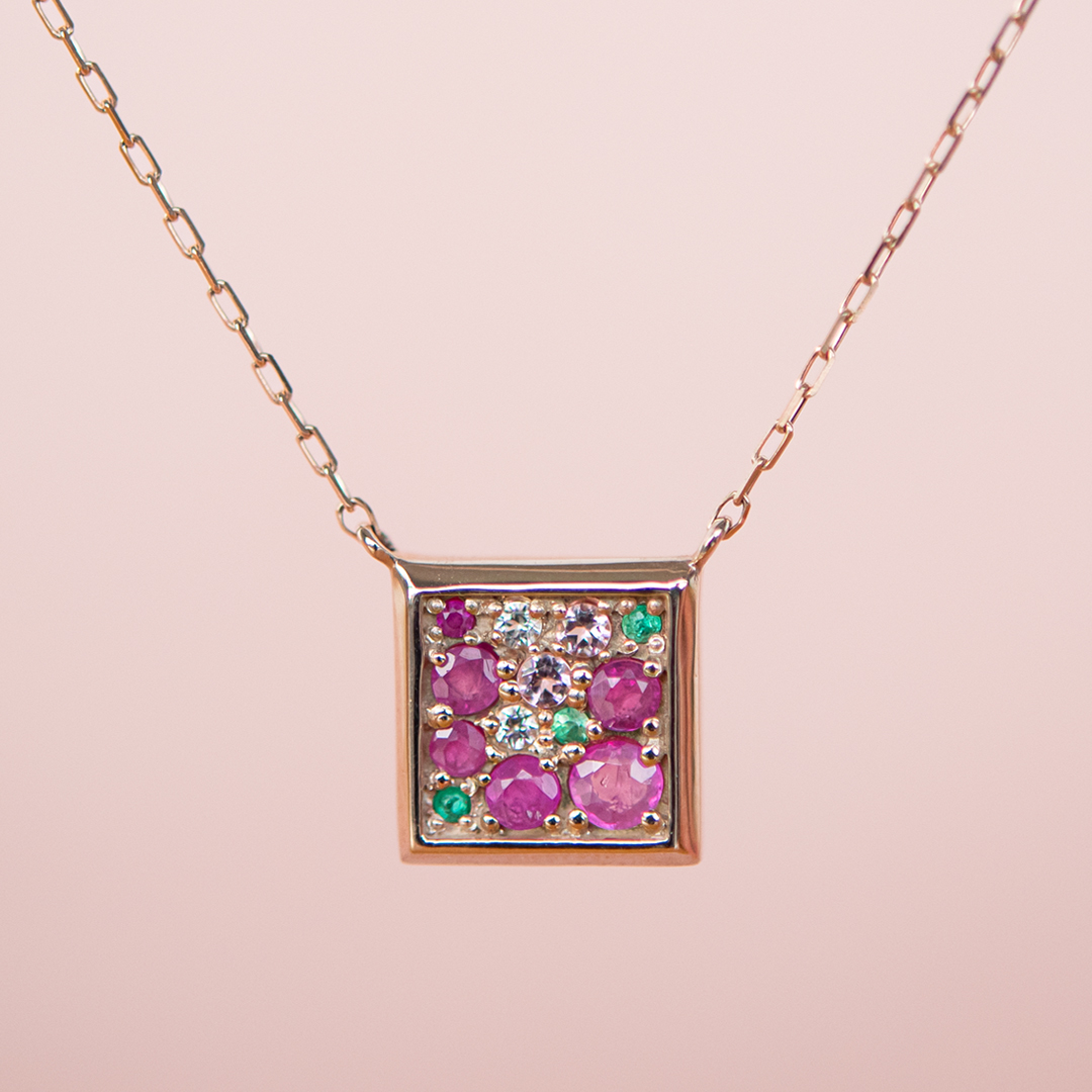 ネックレス K10ピンクゴールド ルビー ピンクトルマリン ホワイト