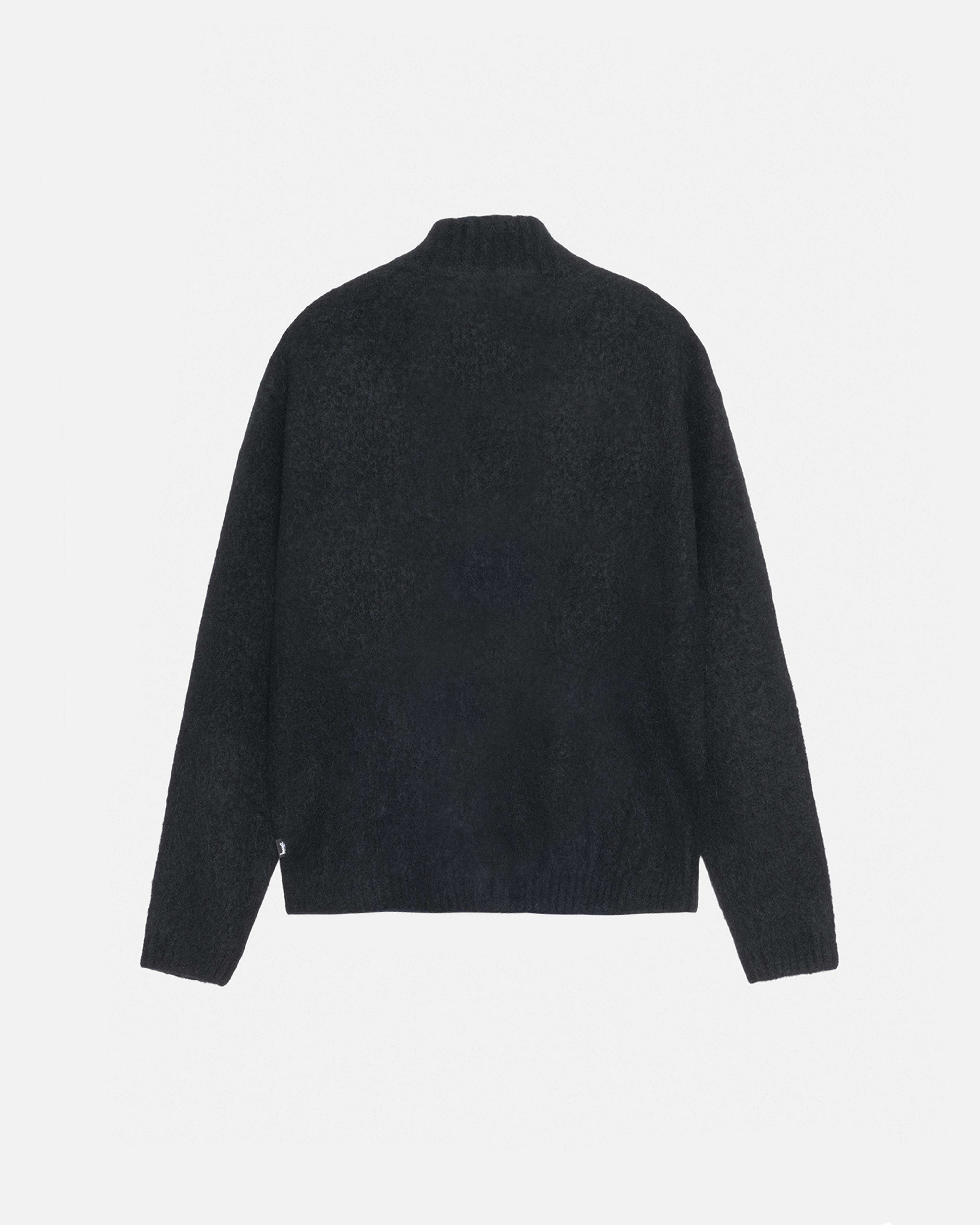 Stüssy: Men's Brushed Mock Full Zip Sweater (Black) | DSMNY E-SHOP