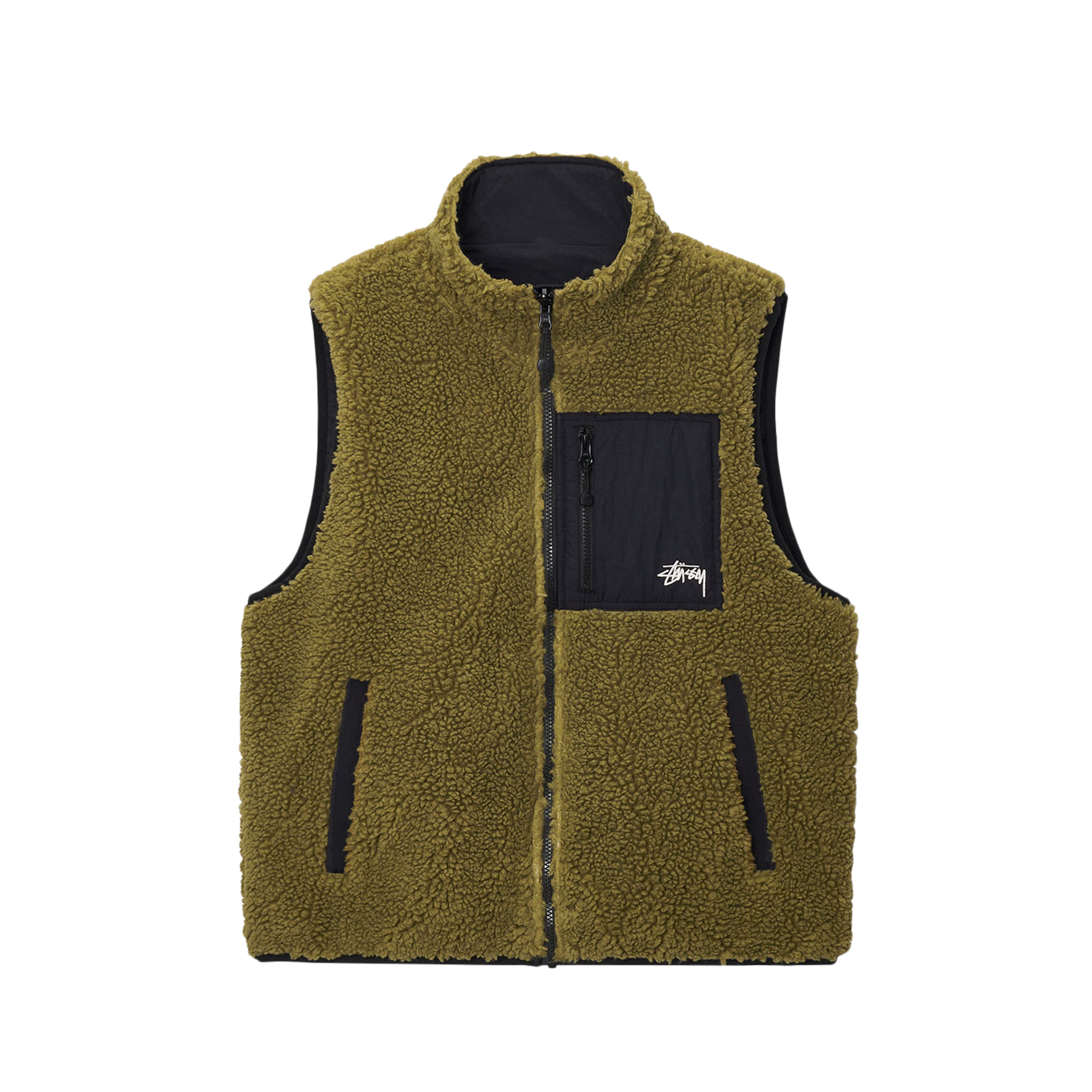 Stüssy: Sherpa Reversible Vest (Olive) | DSMNY E-SHOP