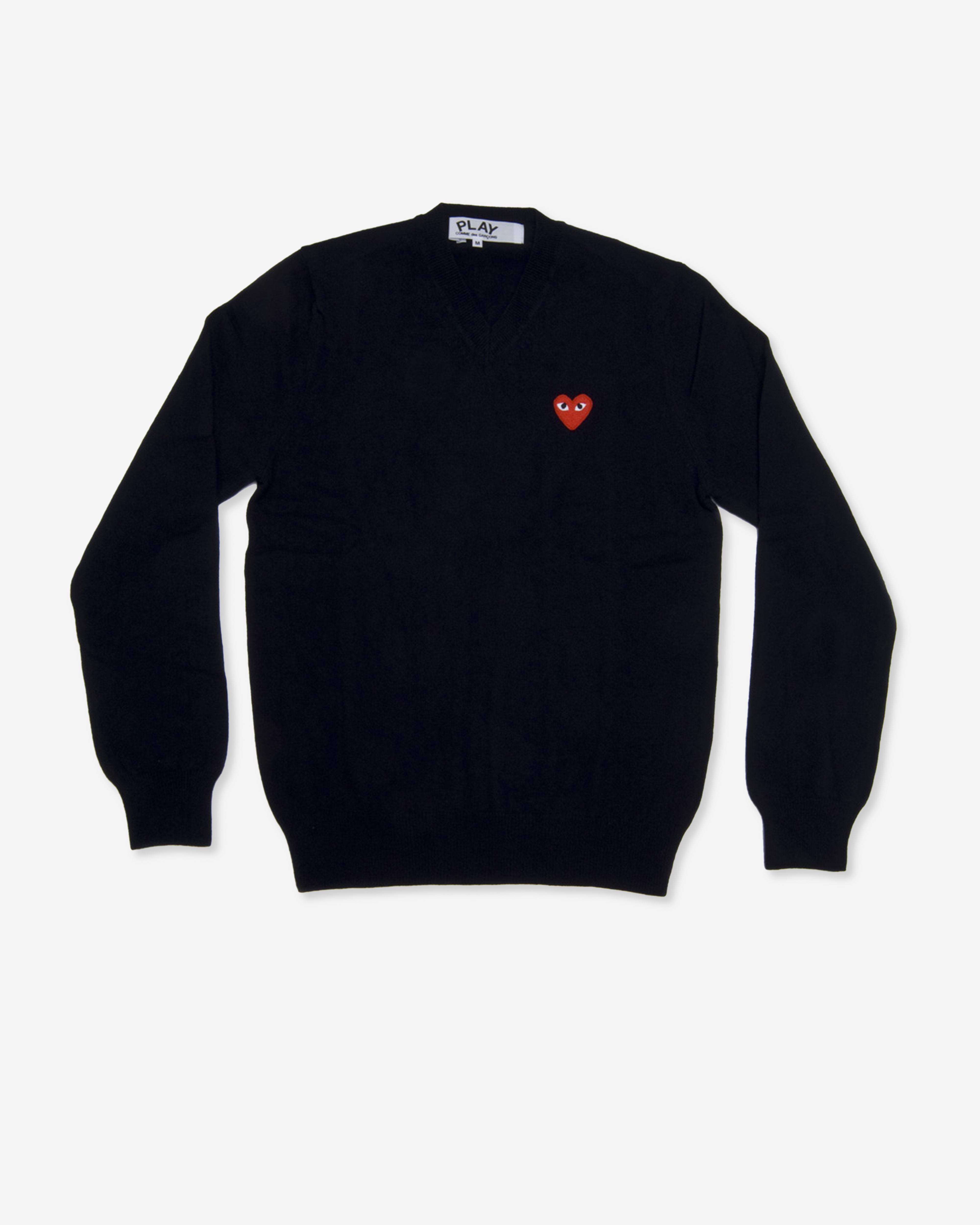 Play Comme des Garçons: Red V Neck Sweater (Black) | DSMNY E-SHOP