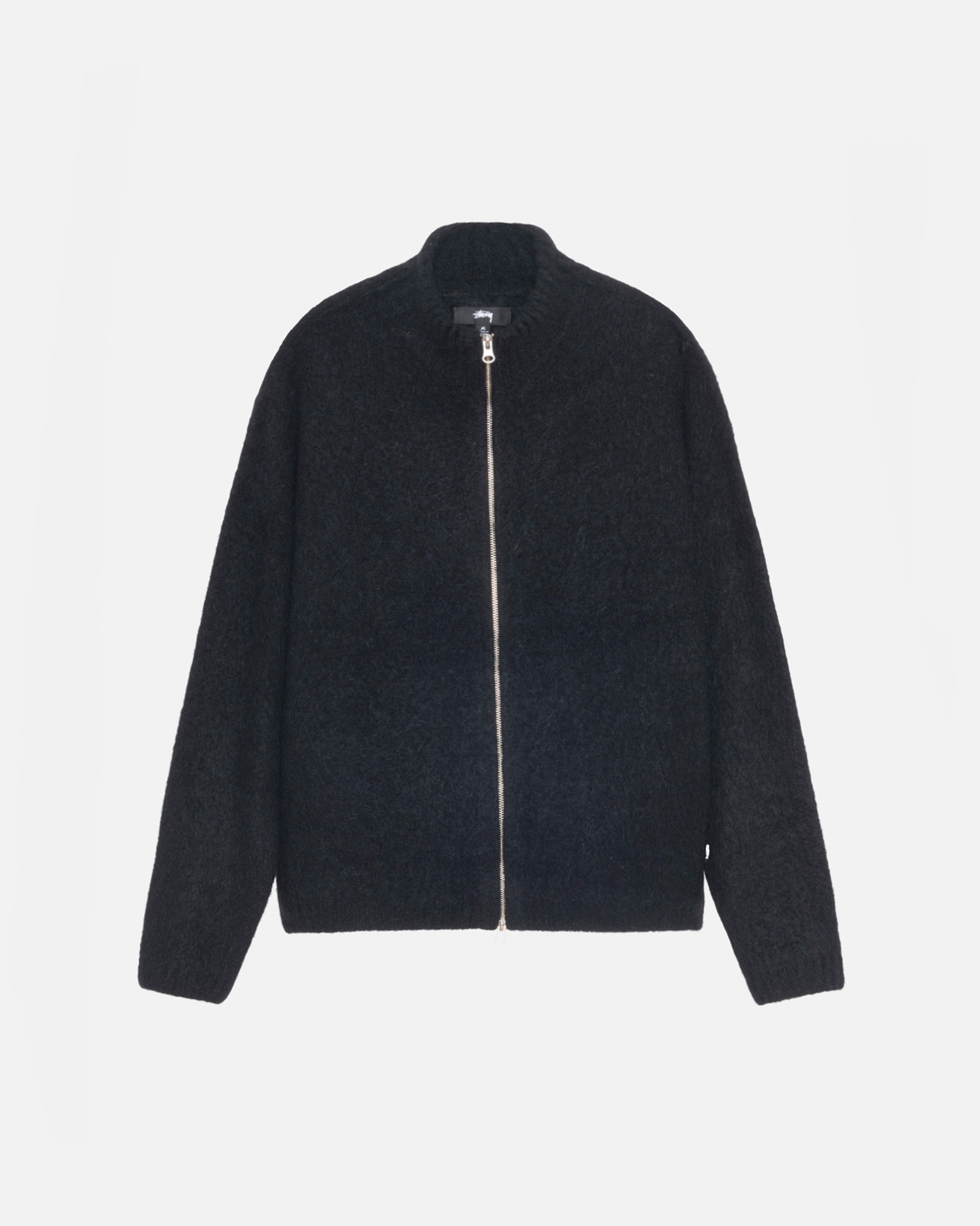 Stüssy: Men's Brushed Mock Full Zip Sweater (Black) | DSMNY E-SHOP