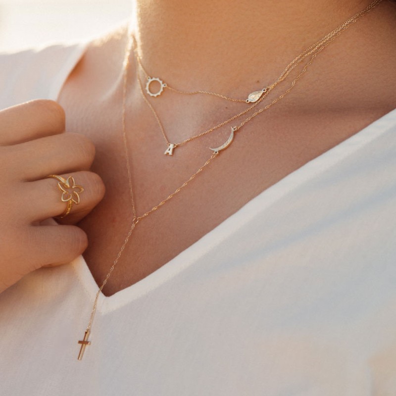 ハワイアンジュエリー/K10YG/ムーンアンドクロスネックレス