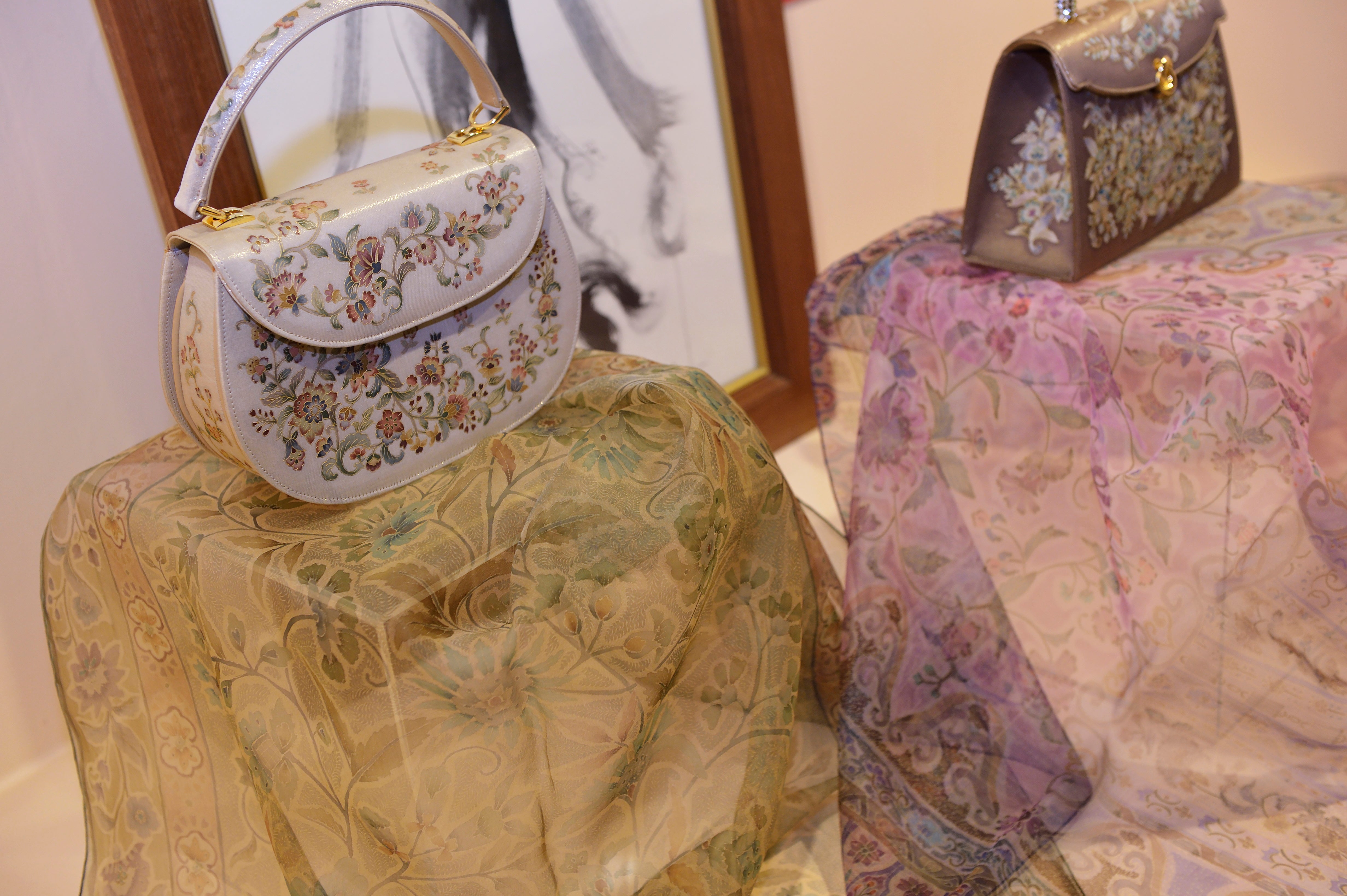 極美品 京都 岡重 OKAJIMA オカジマ ビーズバッグ シルク 和装バッグ