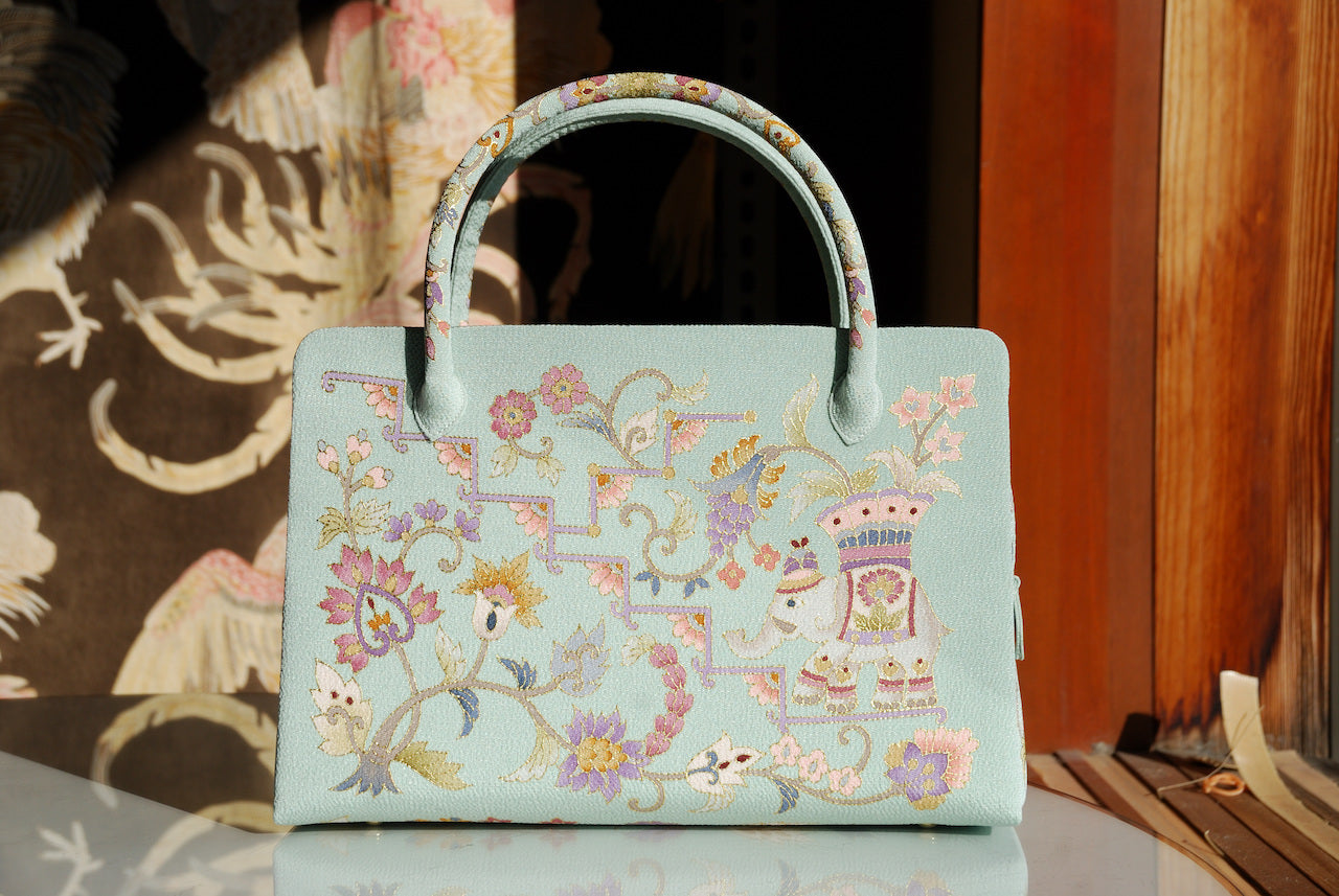 岡重 利休バッグ / 蓬莱袋 正絹