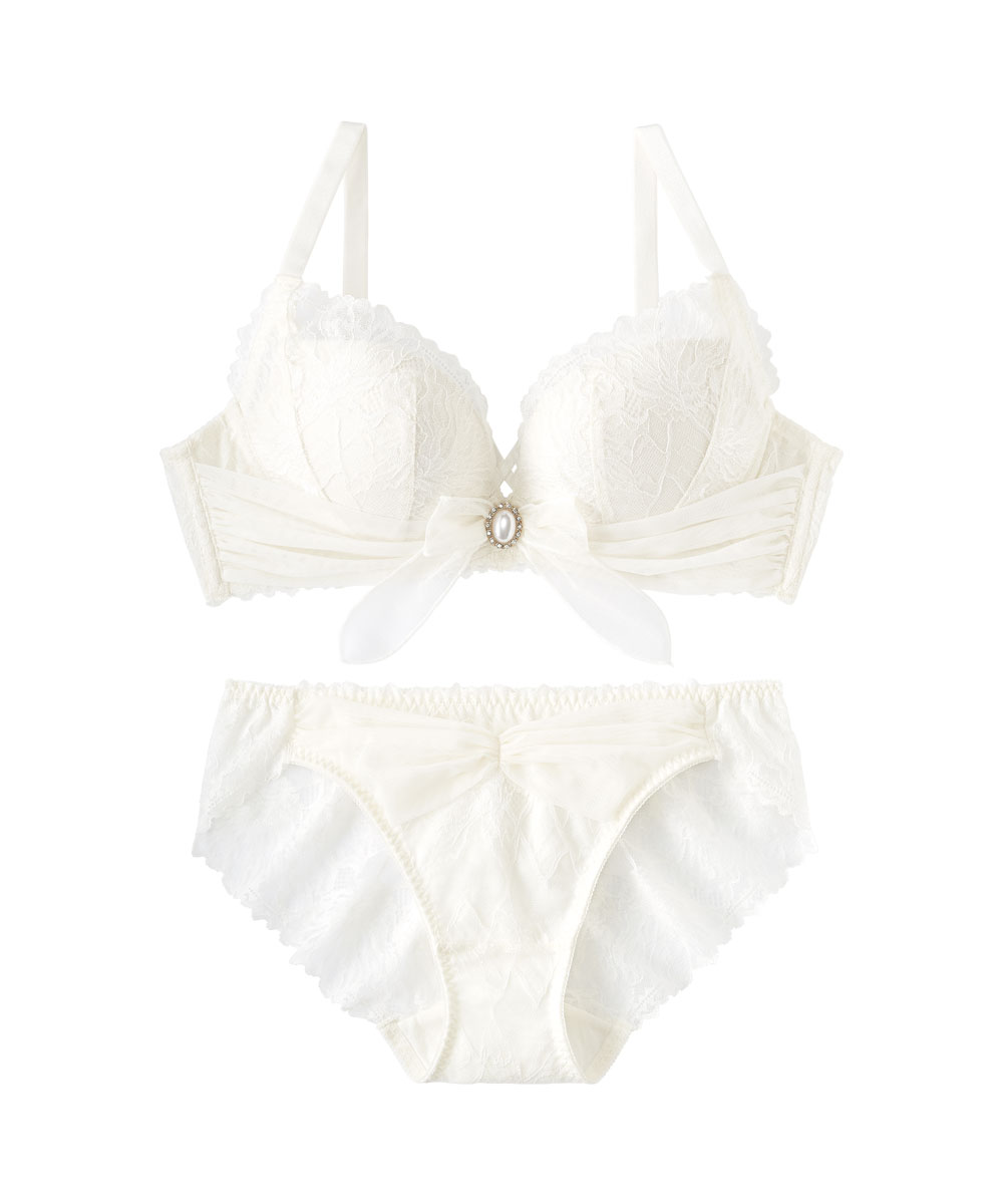 パールリボン 盛れる ノンワイヤー ブラジャー&ショーツ- aimerfeel