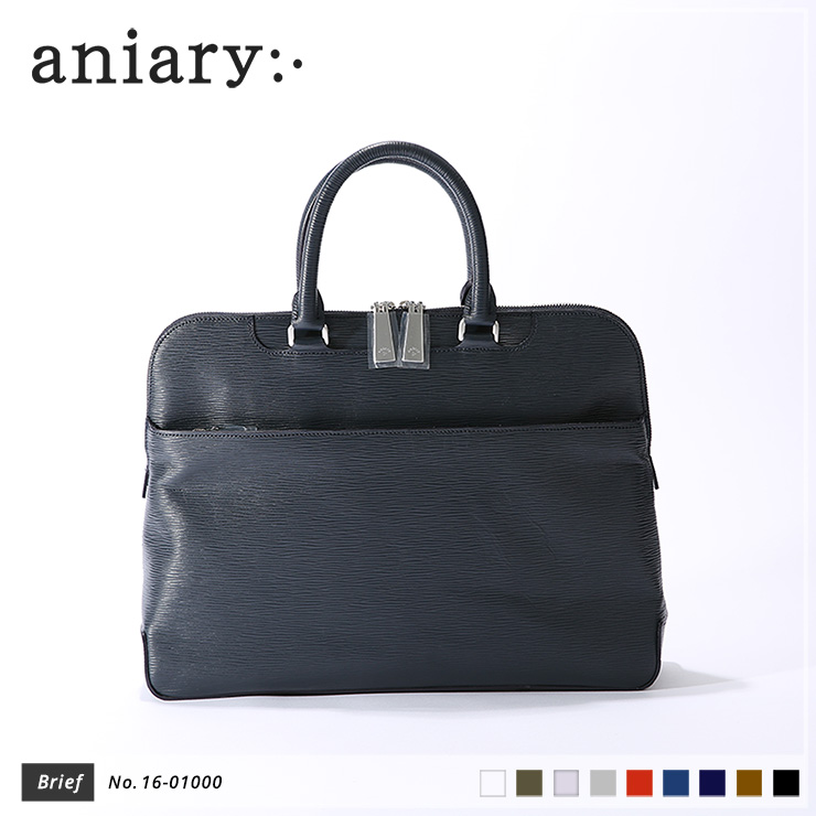 aniary ウェーブレザー ブリーフケース 16-01000 ダークブルー Dark
