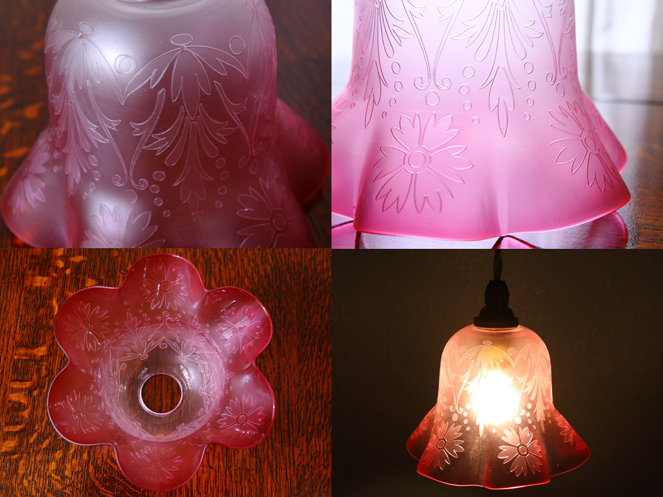 ヴィクトリアン クランベリーガラスランプシェード｜アンティーク家具