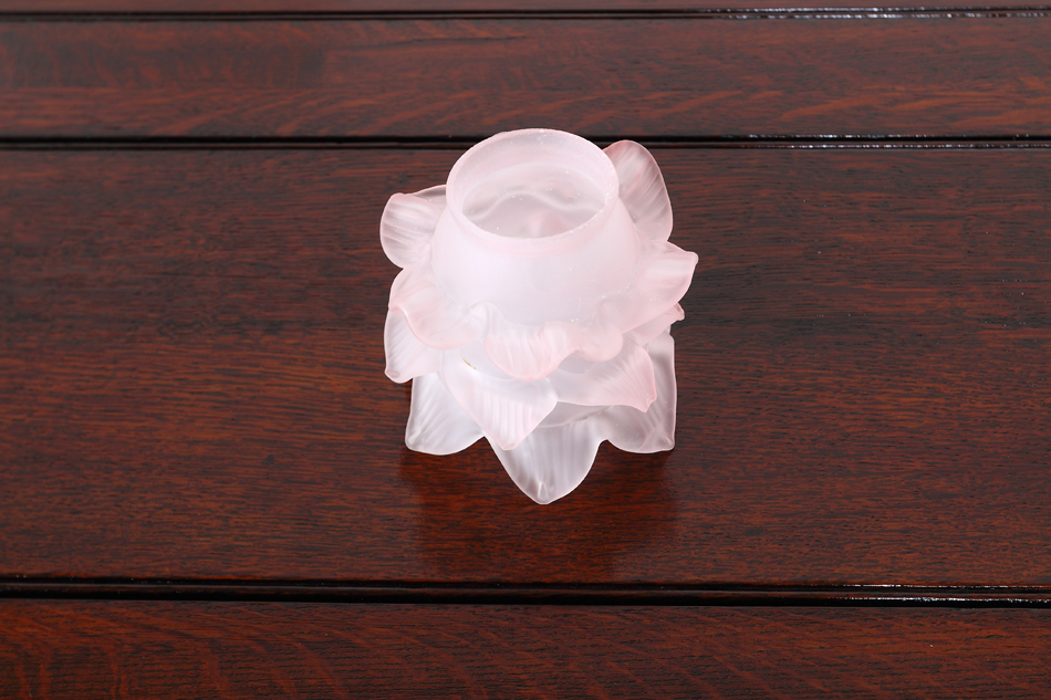 ローズピンク フロストガラス フリルランプシェード｜アンティーク家具