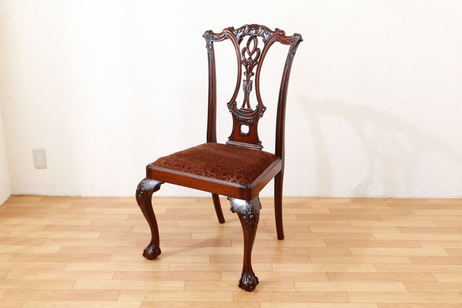 フランスアンティーク猫脚ダイニングチェア/イス/ラッシュシート(90-83