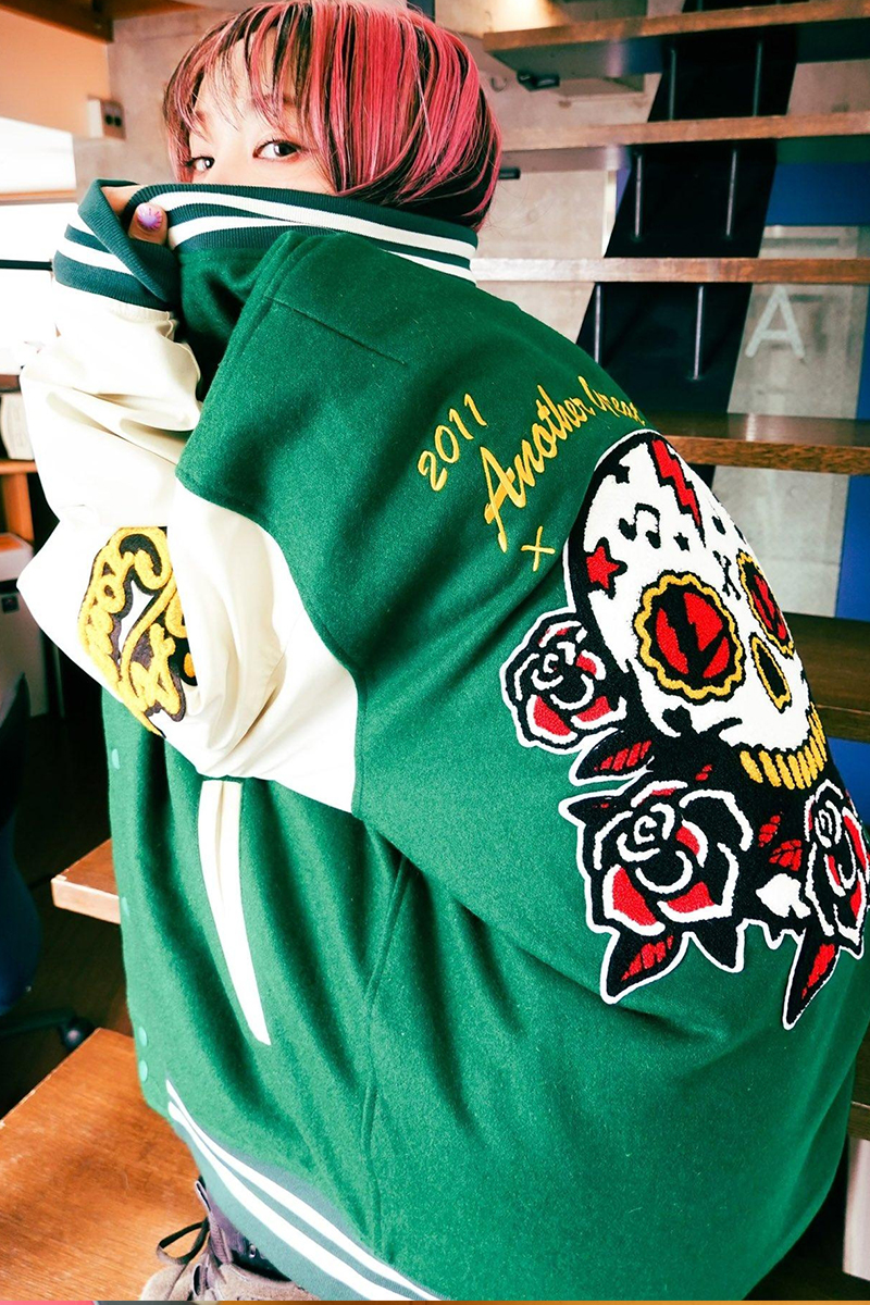 LiSA x GoneR Stadium Jumper Green/Ivory / ロックファッション