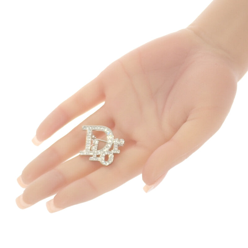 ディオール Dior ロゴ ブローチ メタル ラインストーン シルバー