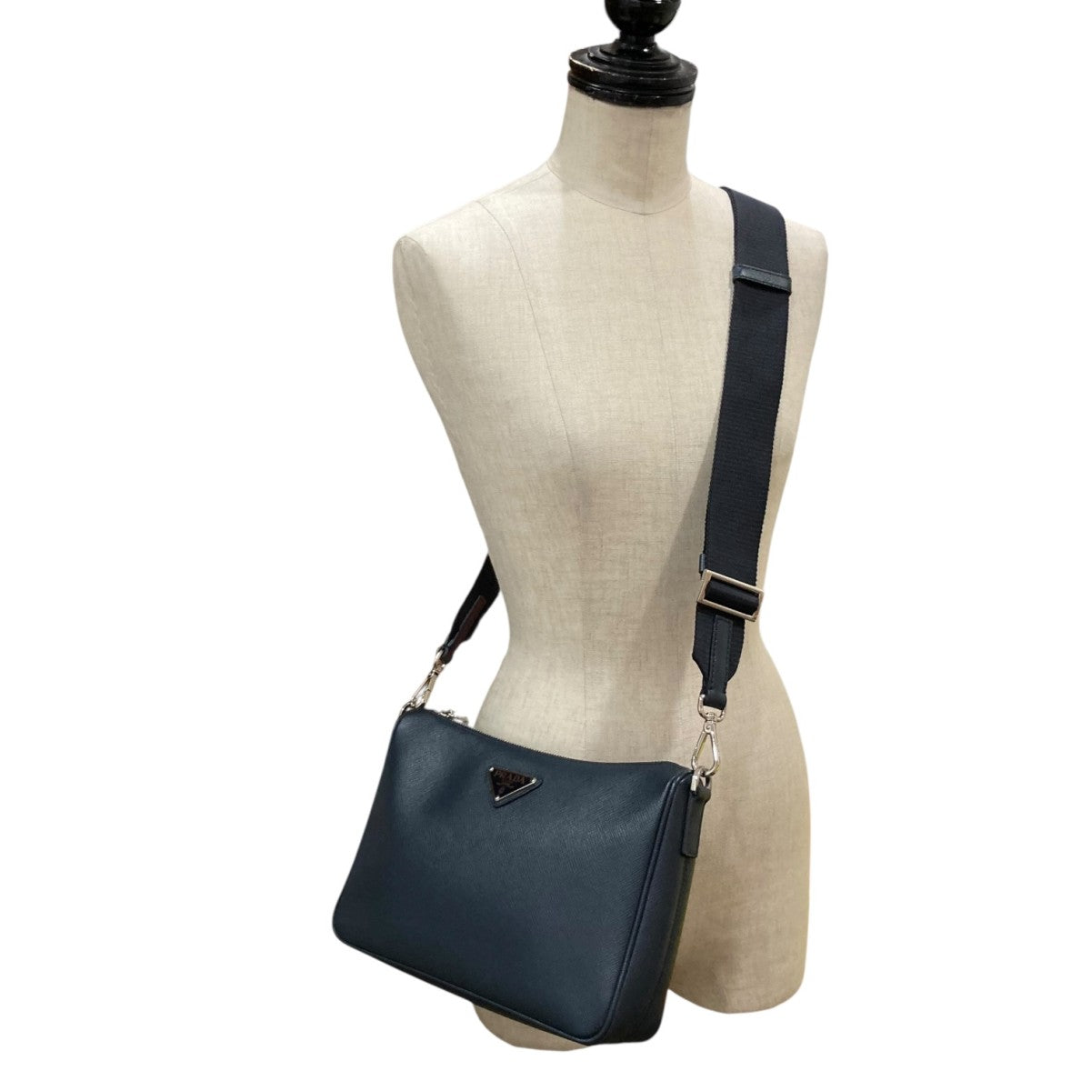 PRADA(プラダ) サフィアーノレザーショルダーバッグ 3 ネイビー